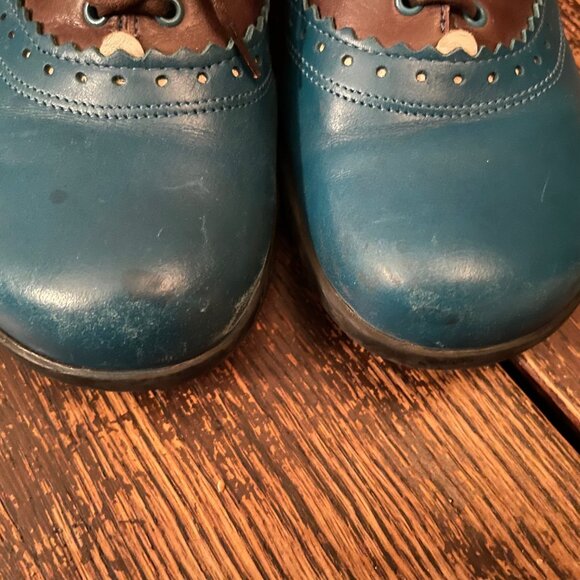 RARE Fluevog Erika Loafers Lace Up Brown Blue Selling as-is CUTE Retro Size 7 - Picture 4 of 13